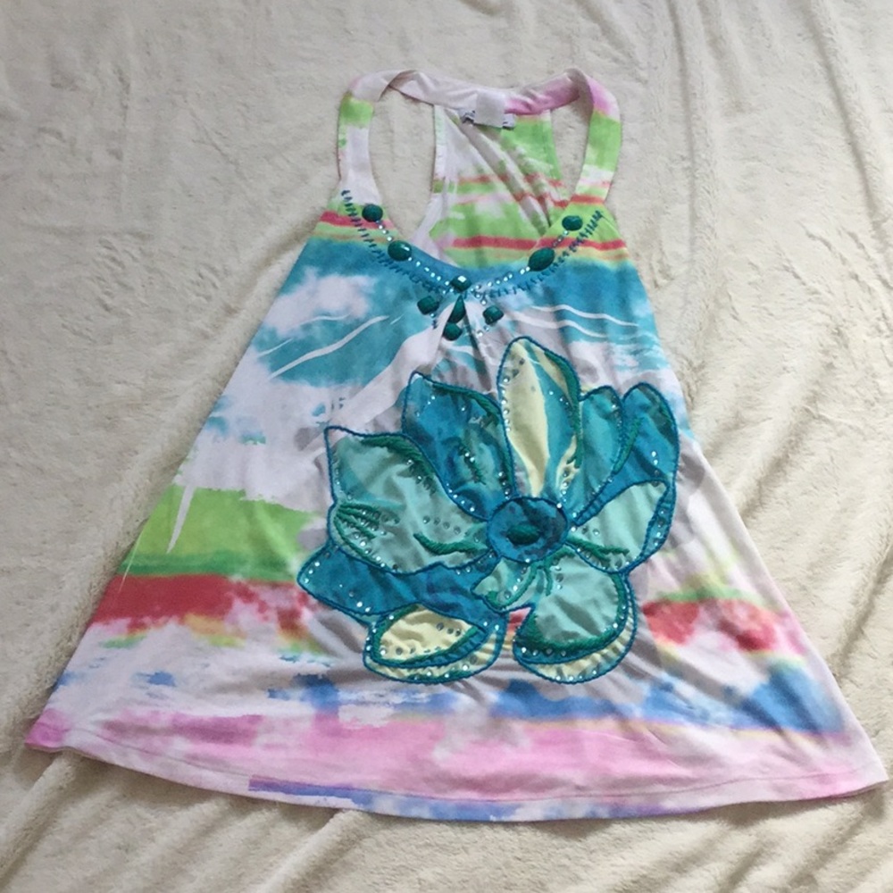 Beaded flower razor back tank